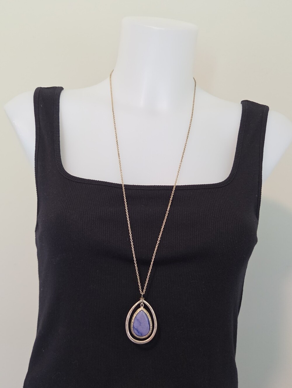 Gold Toned Floating Frame Blue Stone Pendant